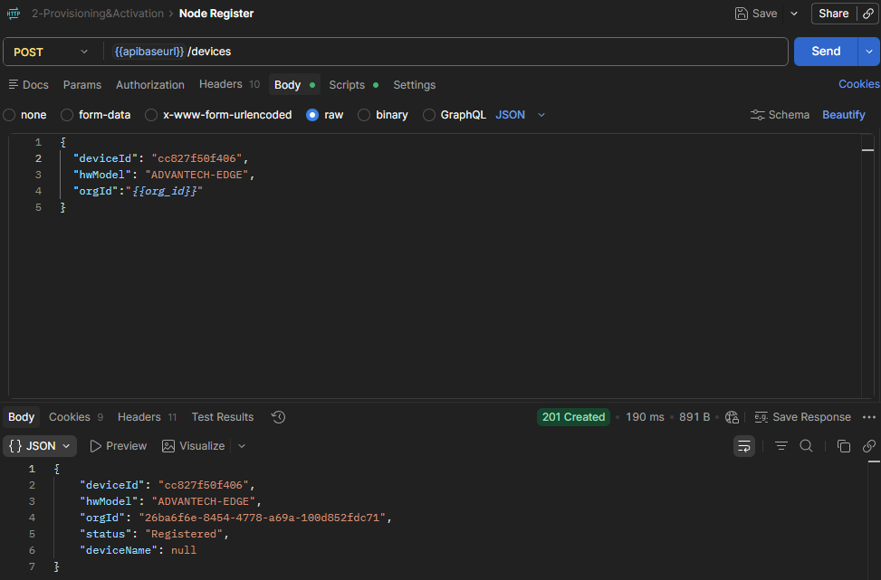 postman create device